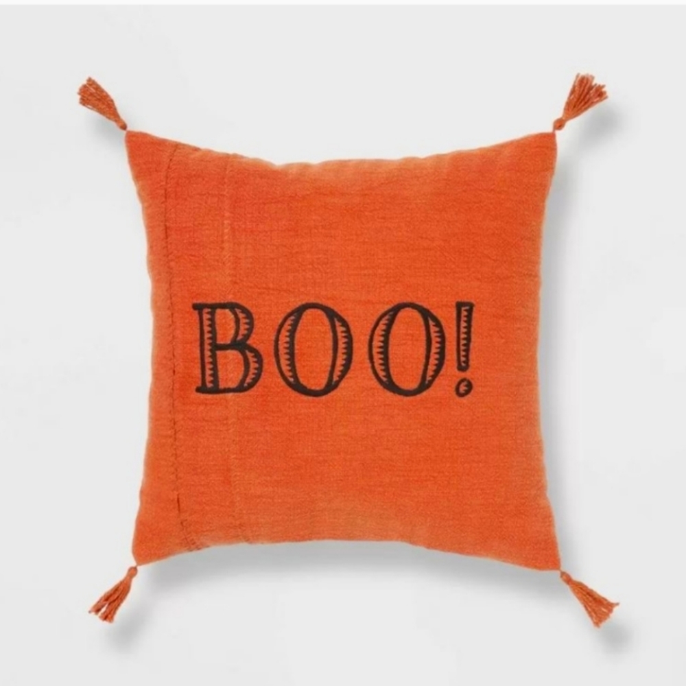 Reversible 'Boo' Halloween Square Throw Pillow Orange/Black - Threshold